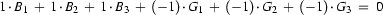 1\cdot B_1\;+\;1\cdot B_2\;+\;1\cdot B_3\;+\;(-1)\cdot G_1\;+\;
(-1)\cdot G_2\;+\;(-1)\cdot G_3\;=\;0